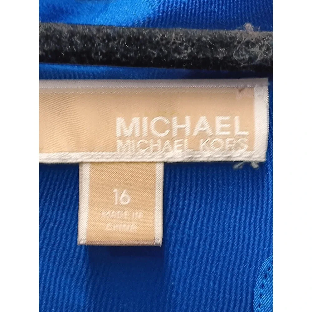 Michael Kors Women 16 Blue Zip Pocket‎ Blouse Roll Tab Office Casual